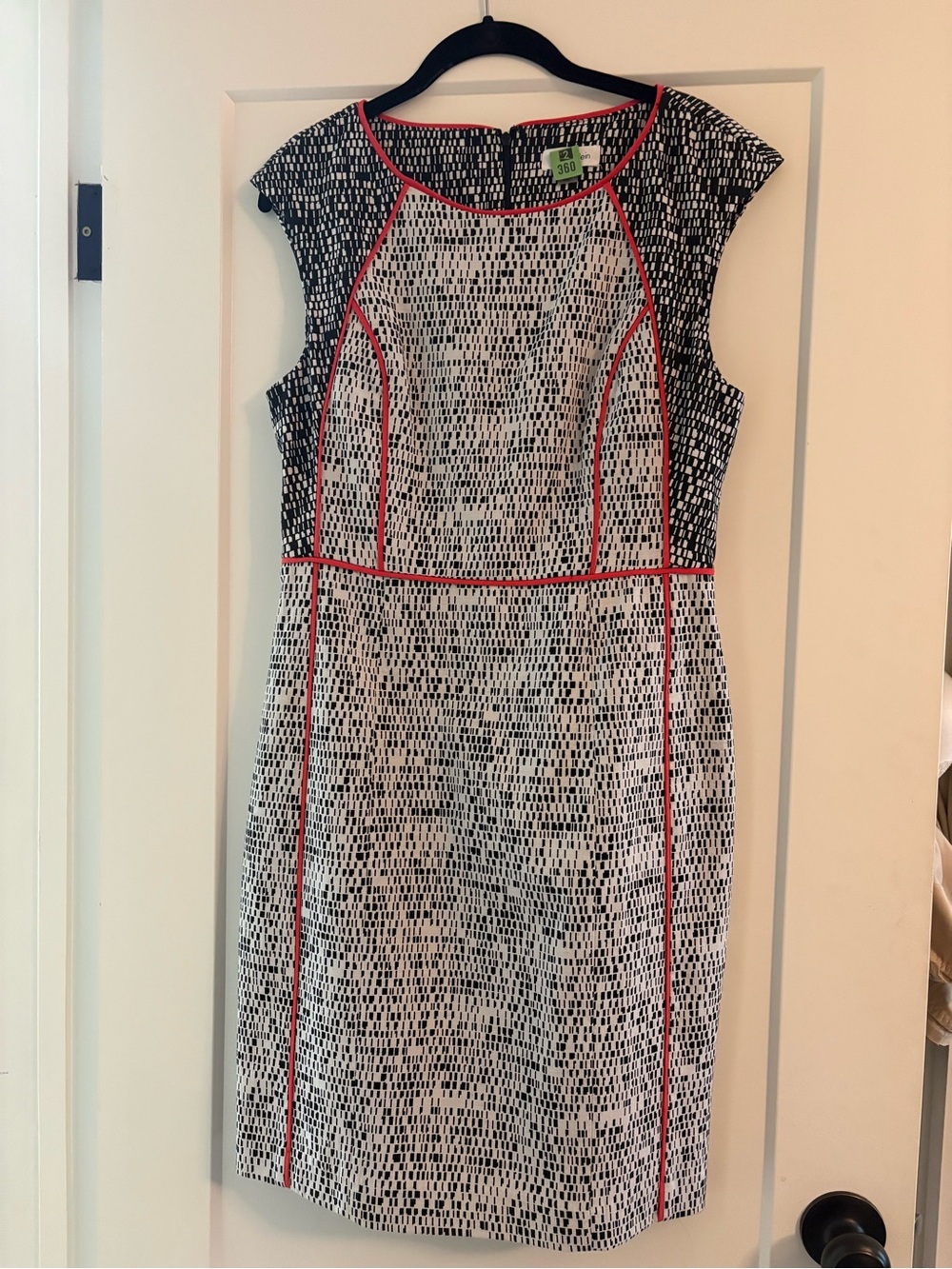 Calvin Klein Black & White Patterned Dress with Pink Trim